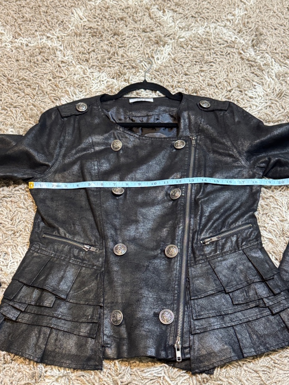 Tibi K Metallic Faux Leather Peplum Military Jacket Runs Small size Large - Picture 9 of 14